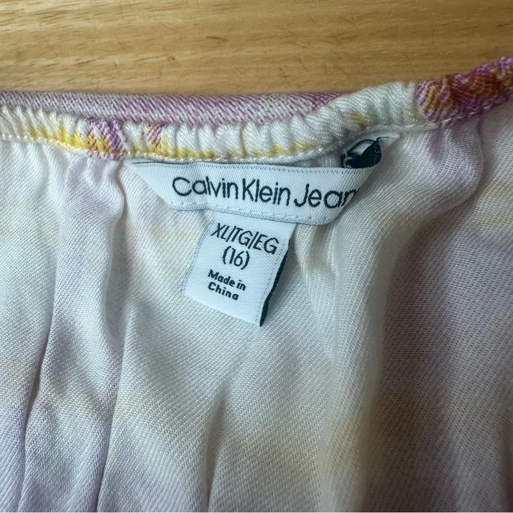 Calvin Klein Girls Yellow Purple Plaid Dress with Elastic XL Adjustable Straps
